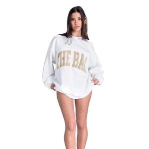 The Bar sweatshirt (white with taupe lettering).